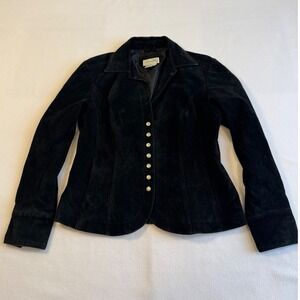 Live a Little Leather Jacket Womens Medium Black Gold Button Vintage Style